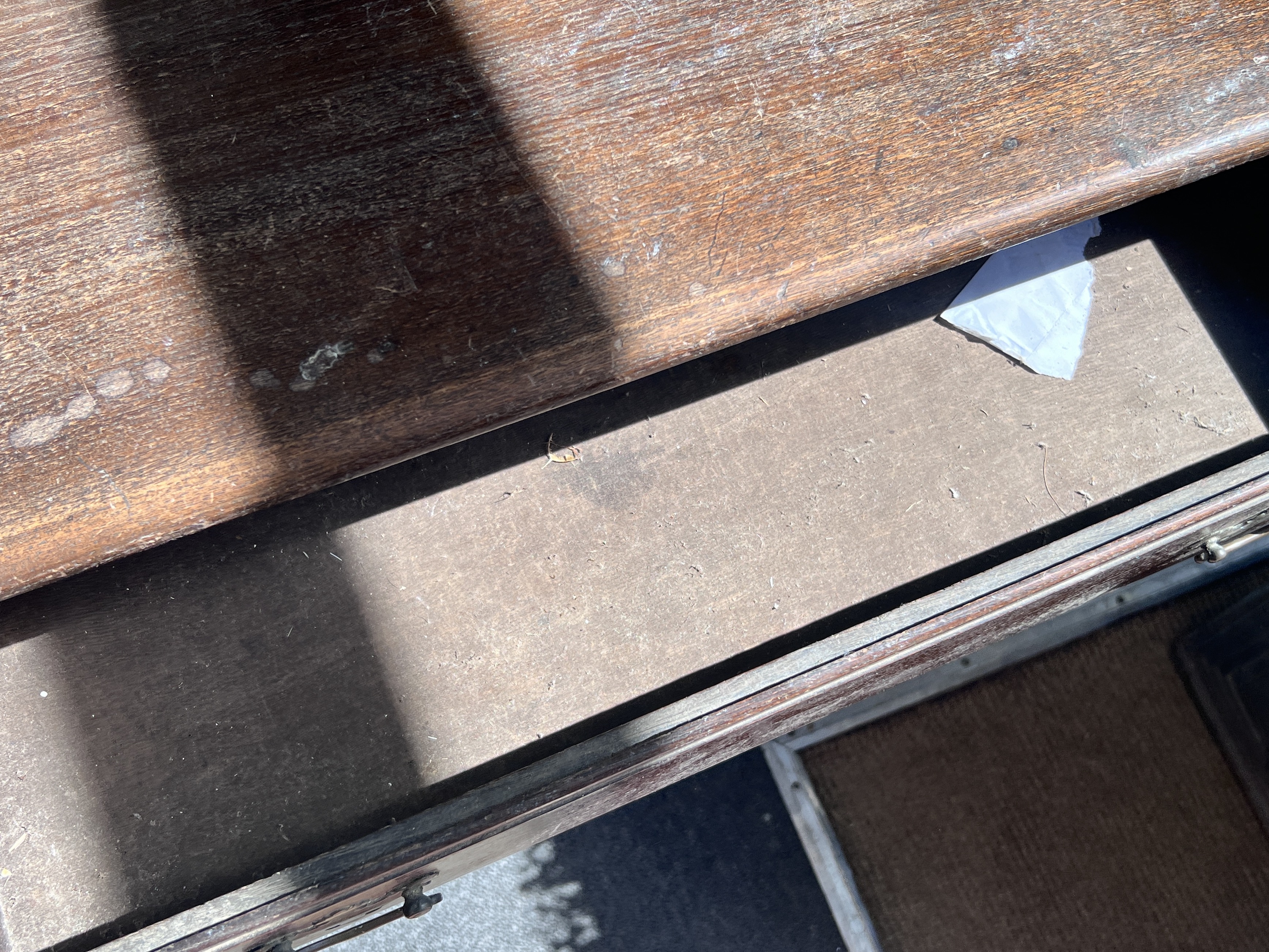 A George III style oak side table, width 82cm, depth 38cm, height 68cm